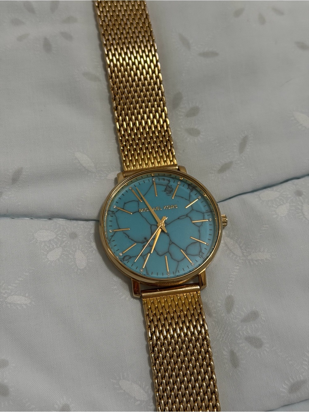 Michael Kors Gold Mesh Watch with Turquoise Face